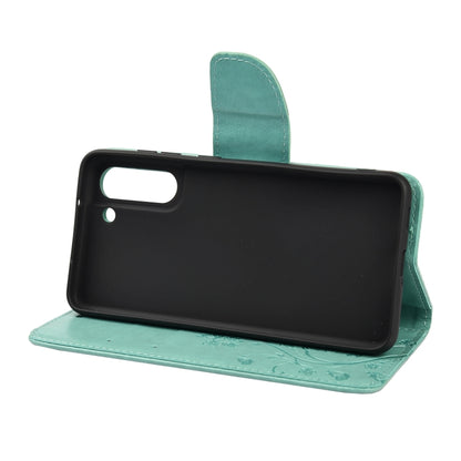For Samsung Galaxy S21 FE Butterfly Flower Pattern Horizontal Flip Leather Case with Holder & Card Slots & Wallet(Green) by buy2fix