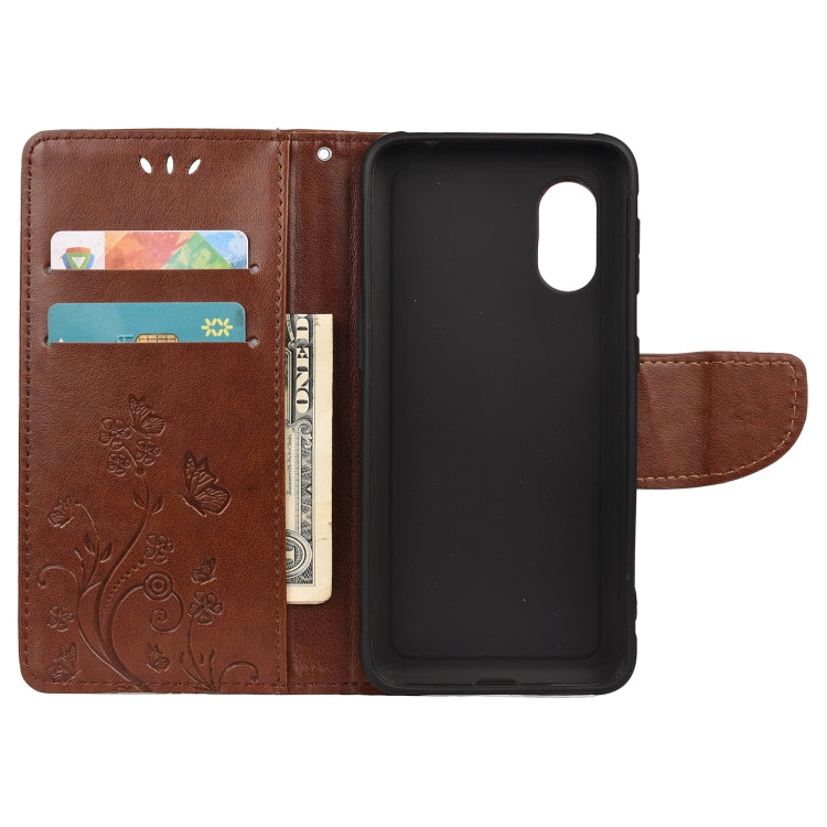 For Samsung Galaxy Xcover 5 Butterfly Flower Pattern Horizontal Flip Leather Case with Holder & Card Slots & Wallet(Brown) by buy2fix