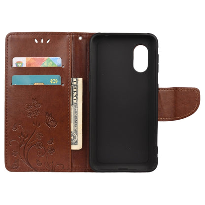 For Samsung Galaxy Xcover 5 Butterfly Flower Pattern Horizontal Flip Leather Case with Holder & Card Slots & Wallet(Brown) by buy2fix