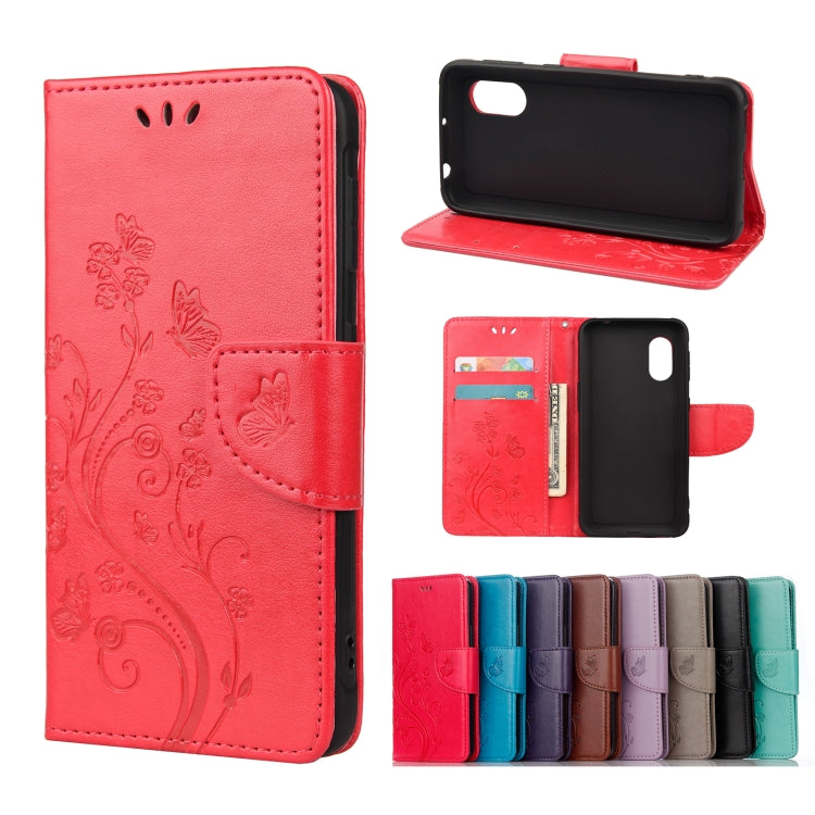 For Samsung Galaxy Xcover 5 Butterfly Flower Pattern Horizontal Flip Leather Case with Holder & Card Slots & Wallet(Red) by buy2fix