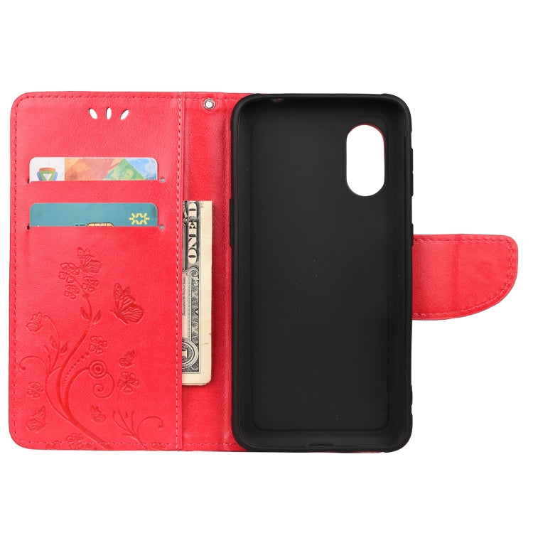 For Samsung Galaxy Xcover 5 Butterfly Flower Pattern Horizontal Flip Leather Case with Holder & Card Slots & Wallet(Red) by buy2fix