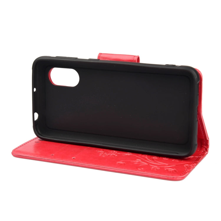 For Samsung Galaxy Xcover 5 Butterfly Flower Pattern Horizontal Flip Leather Case with Holder & Card Slots & Wallet(Red) by buy2fix