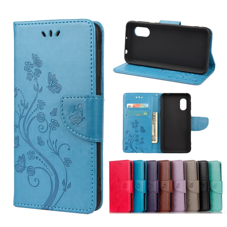 For Samsung Galaxy Xcover 5 Butterfly Flower Pattern Horizontal Flip Leather Case with Holder & Card Slots & Wallet(Blue) by buy2fix