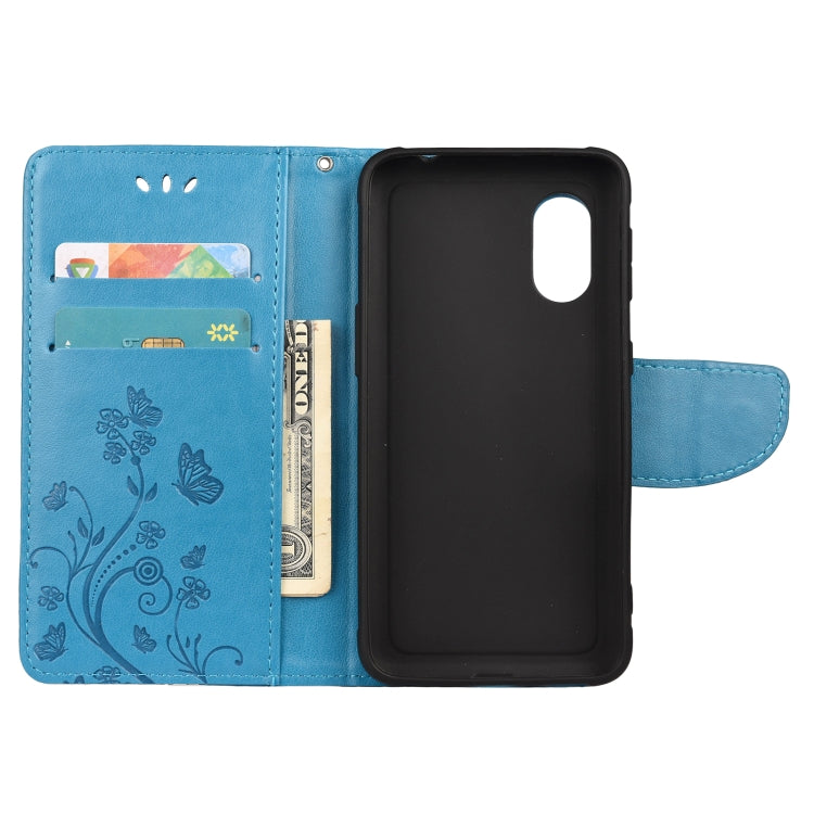 For Samsung Galaxy Xcover 5 Butterfly Flower Pattern Horizontal Flip Leather Case with Holder & Card Slots & Wallet(Blue) by buy2fix