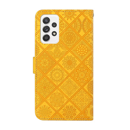 For Samsung Galaxy A52 5G / 4G Ethnic Style Embossed Pattern Horizontal Flip Leather Case with Holder & Card Slots & Wallet & Lanyard(Yellow) by buy2fix