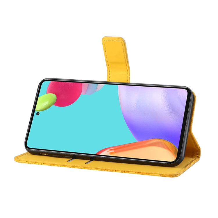 For Samsung Galaxy A52 5G / 4G Ethnic Style Embossed Pattern Horizontal Flip Leather Case with Holder & Card Slots & Wallet & Lanyard(Yellow) by buy2fix