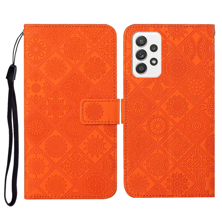 For Samsung Galaxy A52 5G / 4G Ethnic Style Embossed Pattern Horizontal Flip Leather Case with Holder & Card Slots & Wallet & Lanyard(Orange) by buy2fix