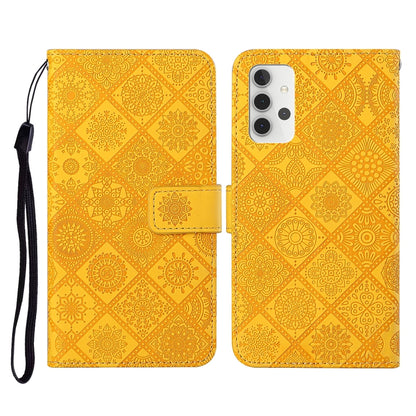 For Samsung Galaxy A32 4G Ethnic Style Embossed Pattern Horizontal Flip Leather Case with Holder & Card Slots & Wallet & Lanyard(Yellow) by buy2fix