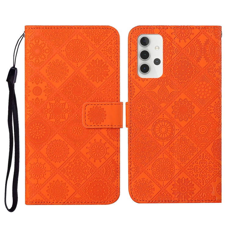 For Samsung Galaxy A32 5G Ethnic Style Embossed Pattern Horizontal Flip Leather Case with Holder & Card Slots & Wallet & Lanyard(Orange) by buy2fix
