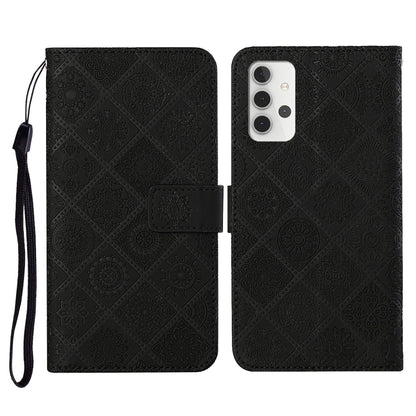 For Samsung Galaxy A32 5G Ethnic Style Embossed Pattern Horizontal Flip Leather Case with Holder & Card Slots & Wallet & Lanyard(Black) by buy2fix