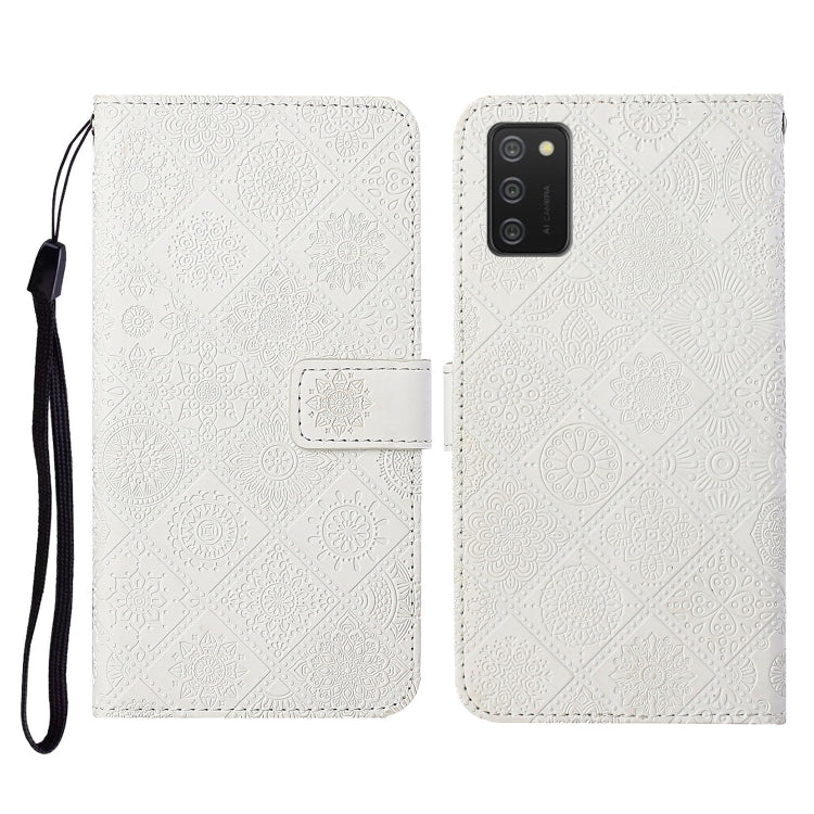 For Samsung Galaxy A02s EU Version Ethnic Style Embossed Pattern Horizontal Flip Leather Case with Holder & Card Slots & Wallet & Lanyard(White) by buy2fix