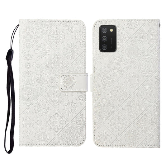 For Samsung Galaxy A02s EU Version Ethnic Style Embossed Pattern Horizontal Flip Leather Case with Holder & Card Slots & Wallet & Lanyard(White) by buy2fix
