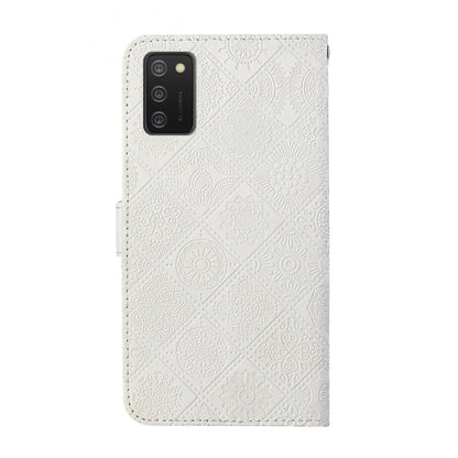 For Samsung Galaxy A02s EU Version Ethnic Style Embossed Pattern Horizontal Flip Leather Case with Holder & Card Slots & Wallet & Lanyard(White) by buy2fix
