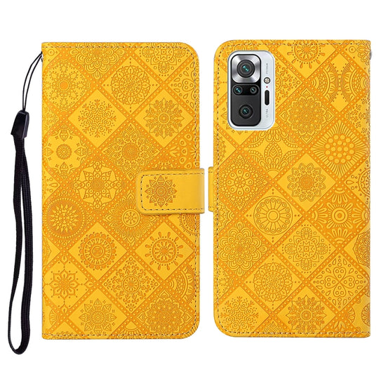 For Xiaomi Redmi Note 10 Pro Ethnic Style Embossed Pattern Horizontal Flip Leather Case with Holder & Card Slots & Wallet & Lanyard(Yellow)