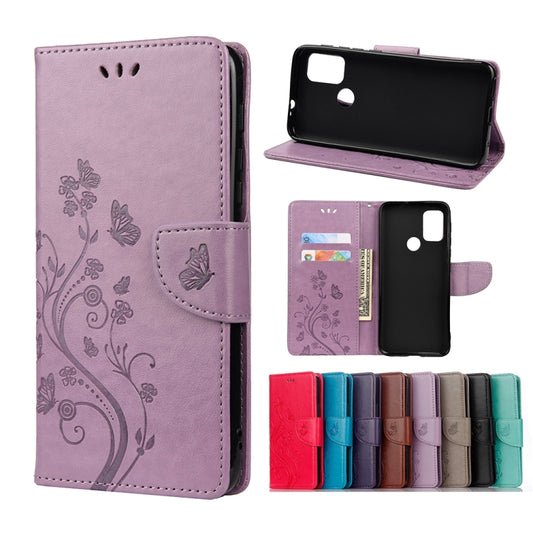 For Motorola Moto G30 Butterfly Flower Pattern Horizontal Flip Leather Case with Holder & Card Slots & Wallet(Light Purple) - Motorola Cases by buy2fix | Online Shopping UK | buy2fix