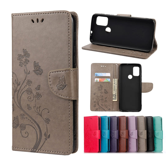 For Motorola Moto G30 Butterfly Flower Pattern Horizontal Flip Leather Case with Holder & Card Slots & Wallet(Grey) - Motorola Cases by buy2fix | Online Shopping UK | buy2fix
