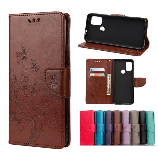 For Motorola Moto G30 Butterfly Flower Pattern Horizontal Flip Leather Case with Holder & Card Slots & Wallet(Brown) - Motorola Cases by buy2fix | Online Shopping UK | buy2fix