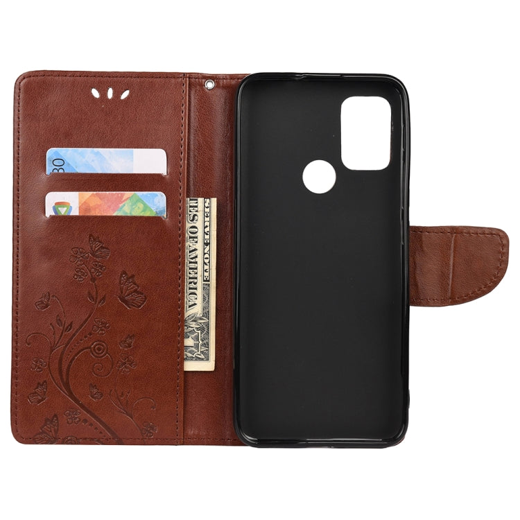 For Motorola Moto G30 Butterfly Flower Pattern Horizontal Flip Leather Case with Holder & Card Slots & Wallet(Brown) - Motorola Cases by buy2fix | Online Shopping UK | buy2fix
