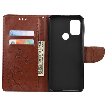For Motorola Moto G30 Butterfly Flower Pattern Horizontal Flip Leather Case with Holder & Card Slots & Wallet(Brown) - Motorola Cases by buy2fix | Online Shopping UK | buy2fix