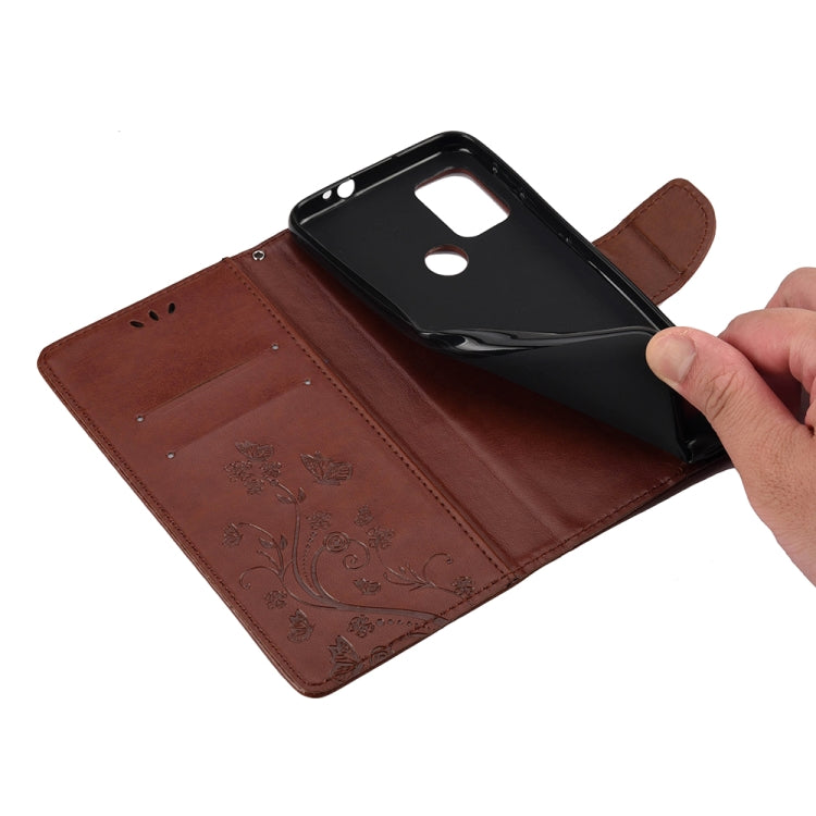For Motorola Moto G30 Butterfly Flower Pattern Horizontal Flip Leather Case with Holder & Card Slots & Wallet(Brown) - Motorola Cases by buy2fix | Online Shopping UK | buy2fix