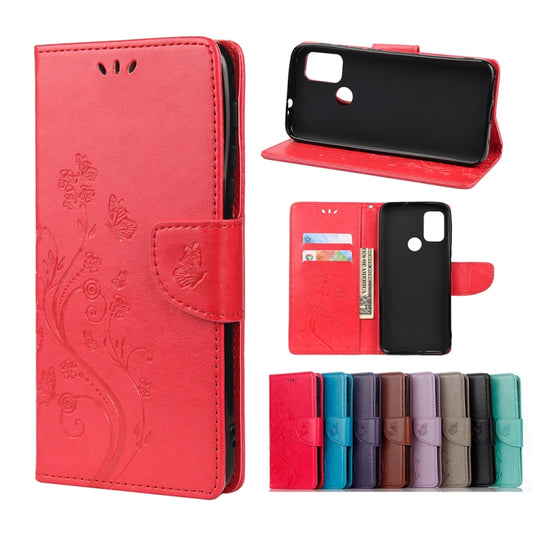 For Motorola Moto G30 Butterfly Flower Pattern Horizontal Flip Leather Case with Holder & Card Slots & Wallet(Red) - Motorola Cases by buy2fix | Online Shopping UK | buy2fix