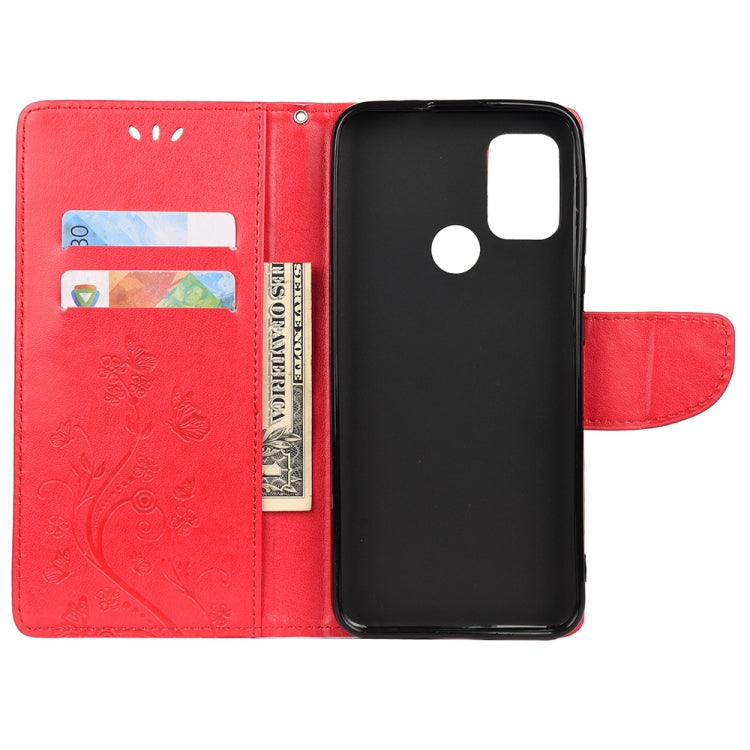 For Motorola Moto G30 Butterfly Flower Pattern Horizontal Flip Leather Case with Holder & Card Slots & Wallet(Red) - Motorola Cases by buy2fix | Online Shopping UK | buy2fix