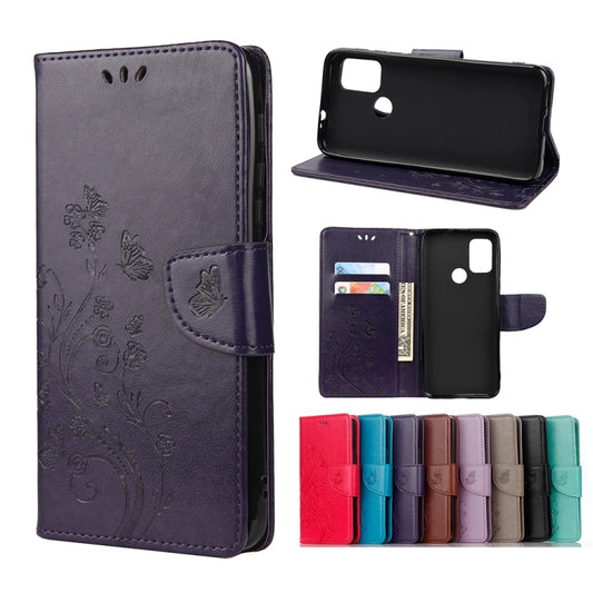 For Motorola Moto G30 Butterfly Flower Pattern Horizontal Flip Leather Case with Holder & Card Slots & Wallet(Deep Purple) - Motorola Cases by buy2fix | Online Shopping UK | buy2fix