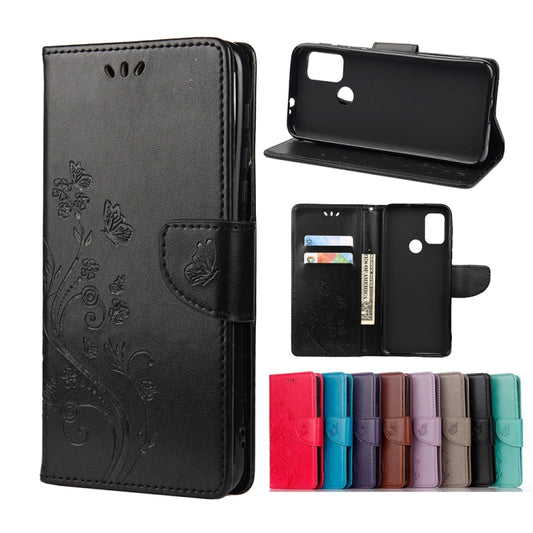 For Motorola Moto G30 Butterfly Flower Pattern Horizontal Flip Leather Case with Holder & Card Slots & Wallet(Black) - Motorola Cases by buy2fix | Online Shopping UK | buy2fix