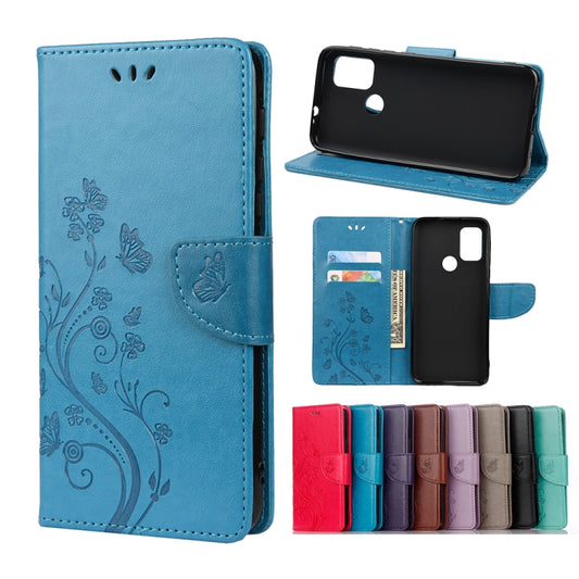 For Motorola Moto G30 Butterfly Flower Pattern Horizontal Flip Leather Case with Holder & Card Slots & Wallet(Blue) - Motorola Cases by buy2fix | Online Shopping UK | buy2fix
