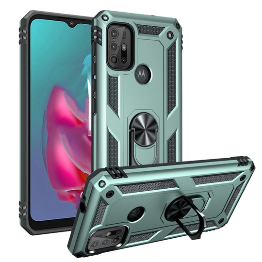 For Motorola Moto G10 / G30 Shockproof TPU + PC Protective Case with 360 Degree Rotating Holder(Green)