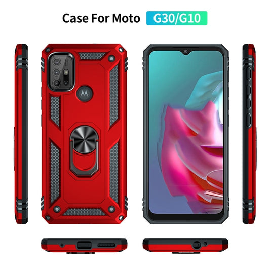 For Motorola Moto G10 / G30 Shockproof TPU + PC Protective Case with 360 Degree Rotating Holder(Red) by buy2fix