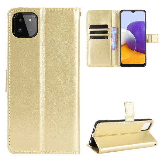 For Samsung Galaxy A22 5G Crazy Horse Texture Horizontal Flip Leather Case with Holder & Card Slots & Lanyard(Gold) by buy2fix
