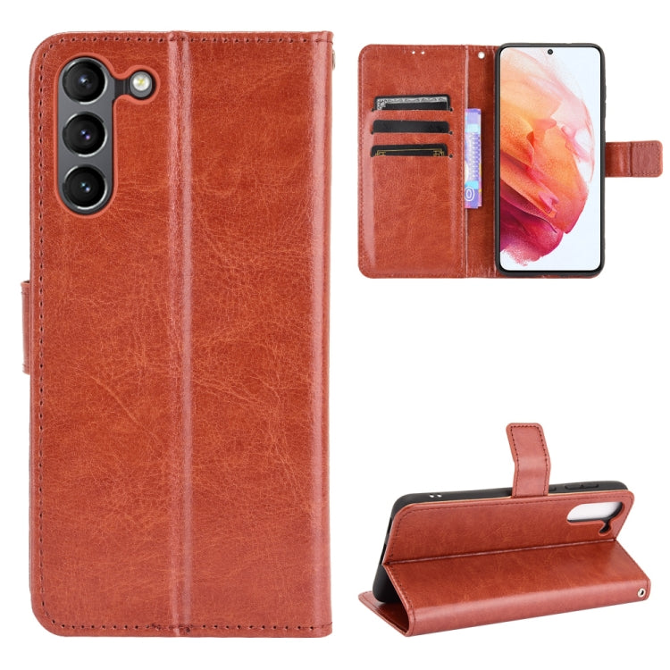 For Samsung Galaxy S21 FE Crazy Horse Texture Horizontal Flip Leather Case with Holder & Card Slots & Lanyard(Brown) by buy2fix