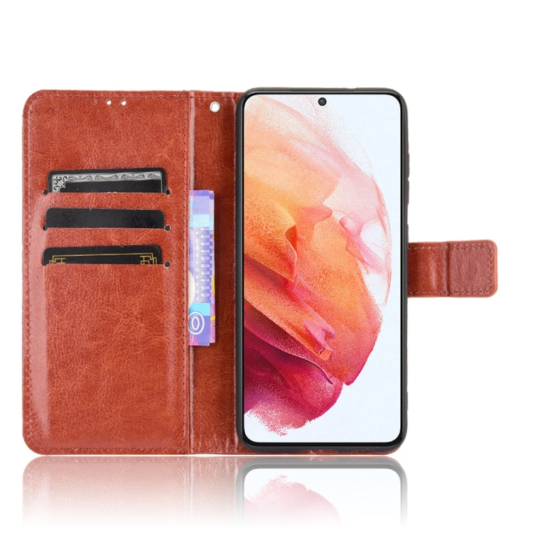 For Samsung Galaxy S21 FE Crazy Horse Texture Horizontal Flip Leather Case with Holder & Card Slots & Lanyard(Brown) by buy2fix