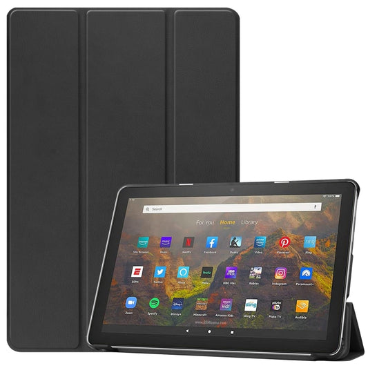 For Amazon Fire HD 10 (2021) Custer Texture Horizontal Flip Leather Case with Three-folding Holder & Sleep / Wake-up Function(Black) - Amazon by buy2fix | Online Shopping UK | buy2fix