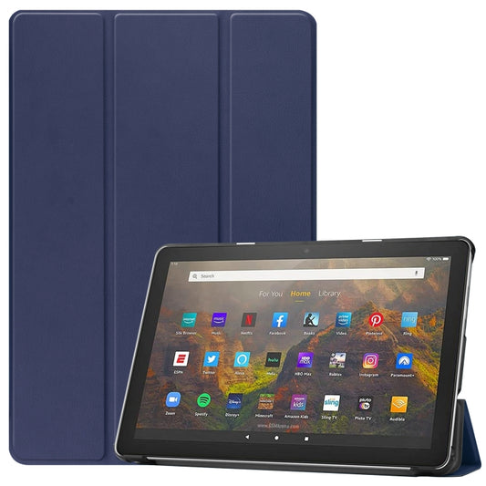 For Amazon Fire HD 10 (2021) Custer Texture Horizontal Flip Leather Case with Three-folding Holder & Sleep / Wake-up Function(Dark Blue) - Amazon by buy2fix | Online Shopping UK | buy2fix