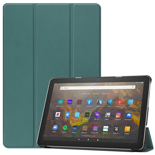 For Amazon Fire HD 10 (2021) Custer Texture Horizontal Flip Leather Case with Three-folding Holder & Sleep / Wake-up Function(Dark Green) - Amazon by buy2fix | Online Shopping UK | buy2fix