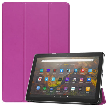 For Amazon Fire HD 10 (2021) Custer Texture Horizontal Flip Leather Case with Three-folding Holder & Sleep / Wake-up Function(Purple) - Amazon by buy2fix | Online Shopping UK | buy2fix