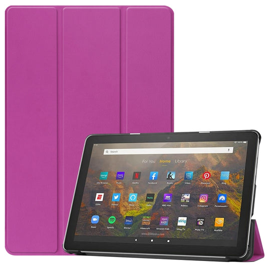 For Amazon Fire HD 10 (2021) Custer Texture Horizontal Flip Leather Case with Three-folding Holder & Sleep / Wake-up Function(Purple) - Amazon by buy2fix | Online Shopping UK | buy2fix