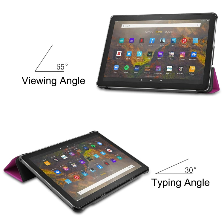 For Amazon Fire HD 10 (2021) Custer Texture Horizontal Flip Leather Case with Three-folding Holder & Sleep / Wake-up Function(Purple) - Amazon by buy2fix | Online Shopping UK | buy2fix