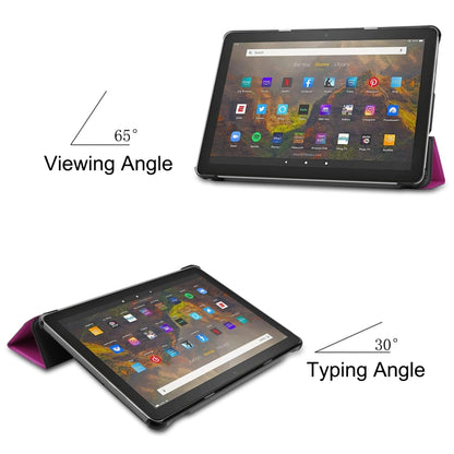 For Amazon Fire HD 10 (2021) Custer Texture Horizontal Flip Leather Case with Three-folding Holder & Sleep / Wake-up Function(Purple) - Amazon by buy2fix | Online Shopping UK | buy2fix