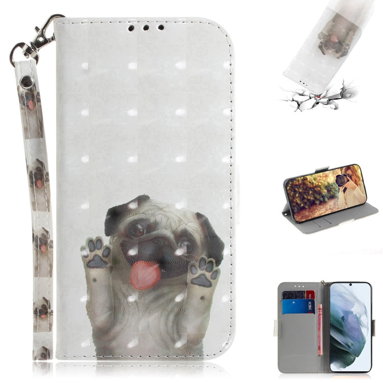 For Samsung Galaxy S21 FE 3D Colored Drawing Horizontal Flip Leather Case with Holder & Card Slots & Wallet & Lanyard(Pug) by buy2fix