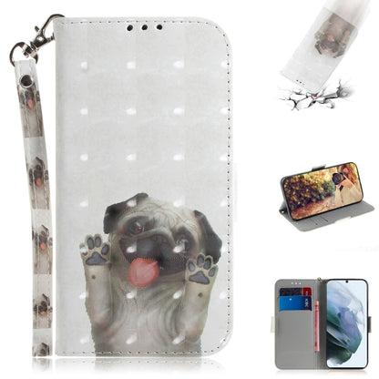 For Samsung Galaxy S21 FE 3D Colored Drawing Horizontal Flip Leather Case with Holder & Card Slots & Wallet & Lanyard(Pug) by buy2fix