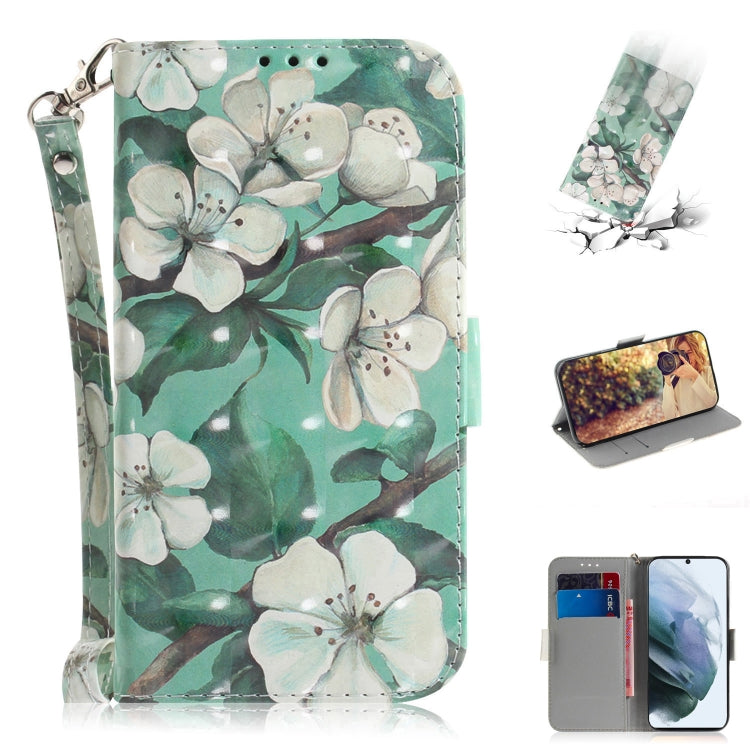 For Samsung Galaxy S21 FE 3D Colored Drawing Horizontal Flip Leather Case with Holder & Card Slots & Wallet & Lanyard(Watercolor Flower) by buy2fix
