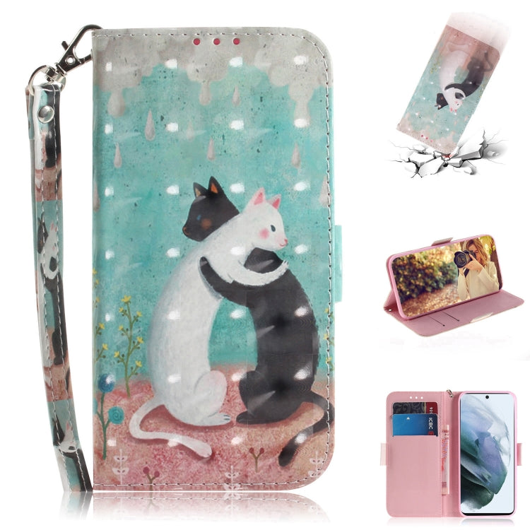 For Samsung Galaxy S21 FE 3D Colored Drawing Horizontal Flip Leather Case with Holder & Card Slots & Wallet & Lanyard(Black White Cat) by buy2fix