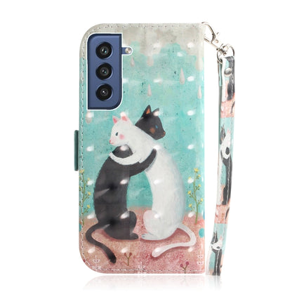 For Samsung Galaxy S21 FE 3D Colored Drawing Horizontal Flip Leather Case with Holder & Card Slots & Wallet & Lanyard(Black White Cat) by buy2fix