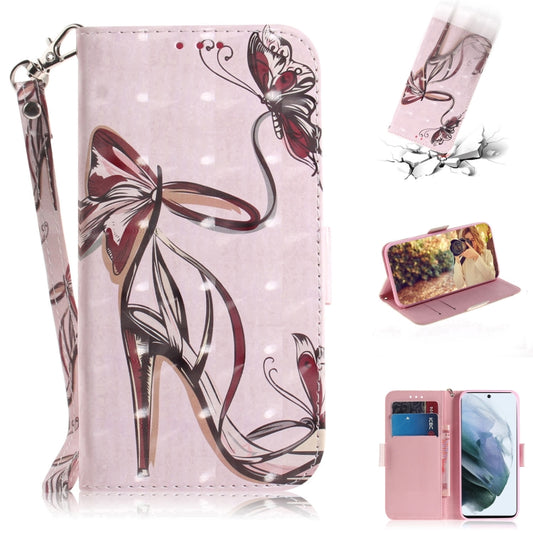 For Samsung Galaxy S21 FE 3D Colored Drawing Horizontal Flip Leather Case with Holder & Card Slots & Wallet & Lanyard(Butterfly High-heeled) by buy2fix