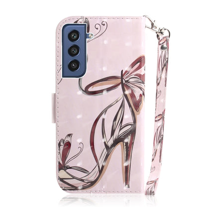 For Samsung Galaxy S21 FE 3D Colored Drawing Horizontal Flip Leather Case with Holder & Card Slots & Wallet & Lanyard(Butterfly High-heeled) by buy2fix