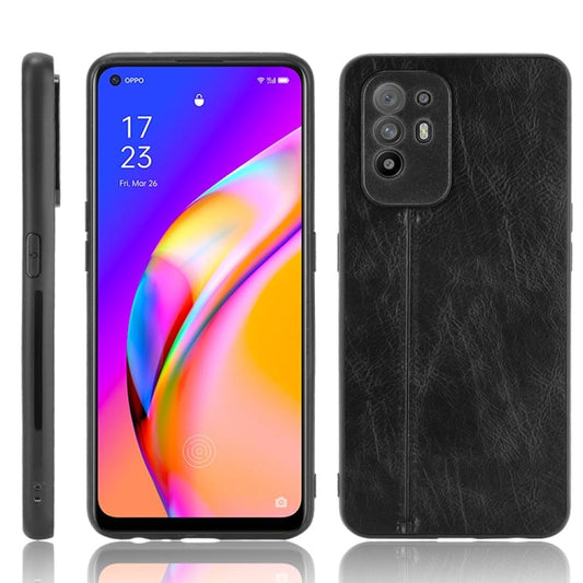 For OPPO A94 5G / F19 Pro+ 5G Shockproof Sewing Cow Skin Texture PC + PU + TPU Case(Black) by buy2fix