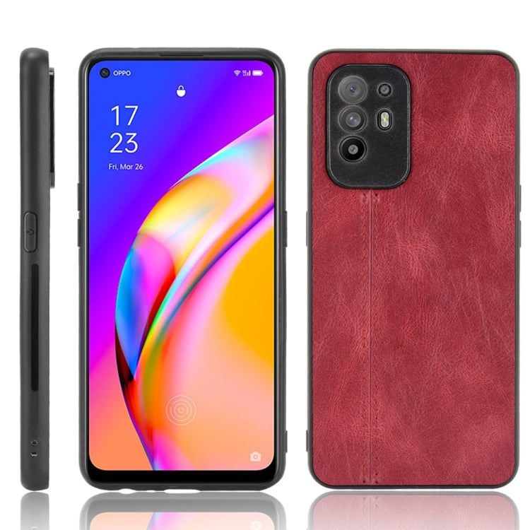 For OPPO A94 5G / F19 Pro+ 5G Shockproof Sewing Cow Skin Texture PC + PU + TPU Case(Red) by buy2fix